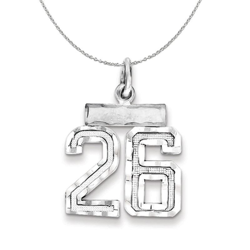 Silver, Varsity Collection, Small D/C Number 26 Necklace - 16 In
